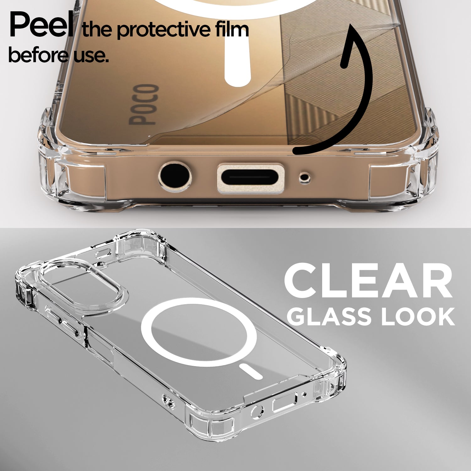 Pikkme Poco C71 / Redmi A5 Mag-Safe Shockproof PC + TPU Back Cover (Transparent)