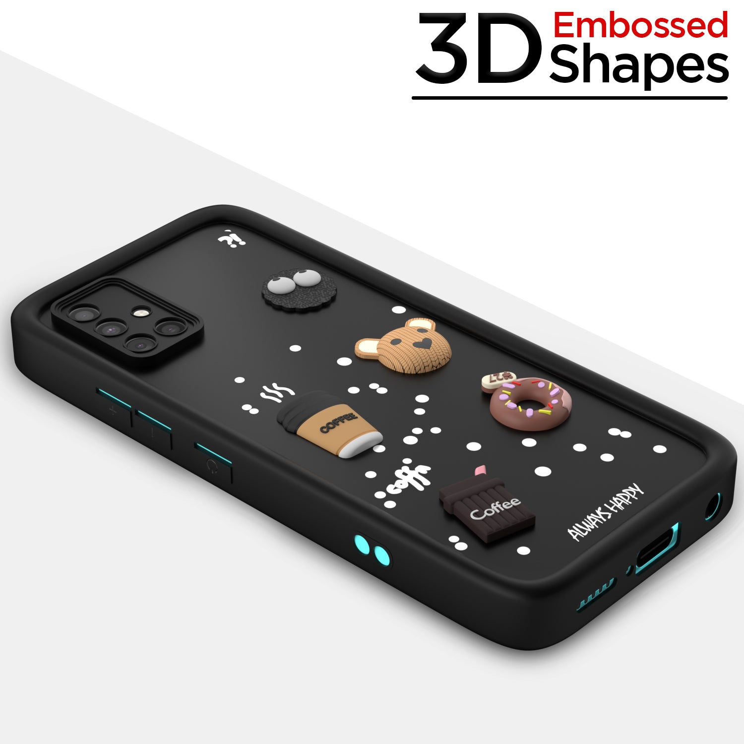 Pikkme Samsung Galaxy A51 Cute Fun Cartoon 3D Bear Coffee Back Cover (Black)