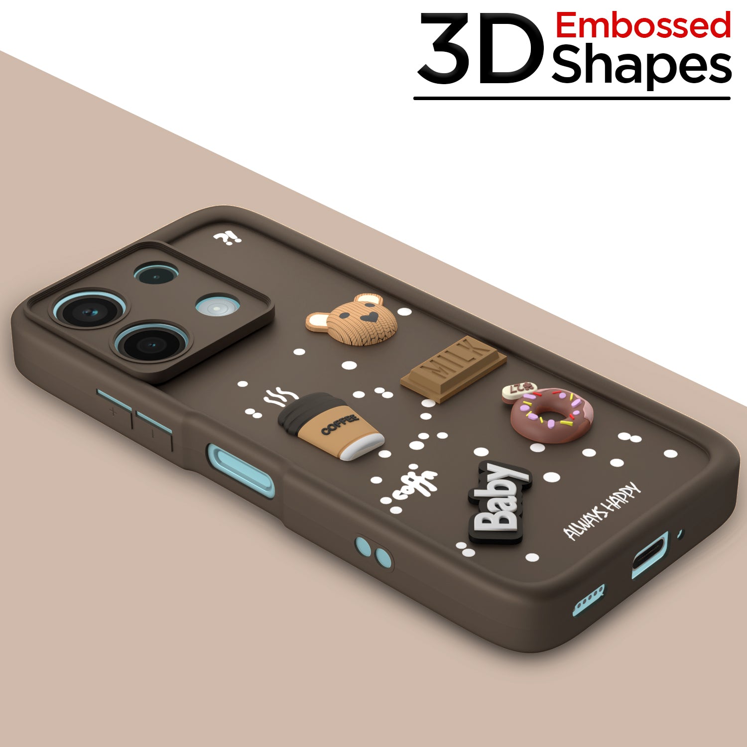 Pikkme Redmi Note 13 5G Cute Fun Cartoon 3D Bear Coffee Back Cover (Brown)