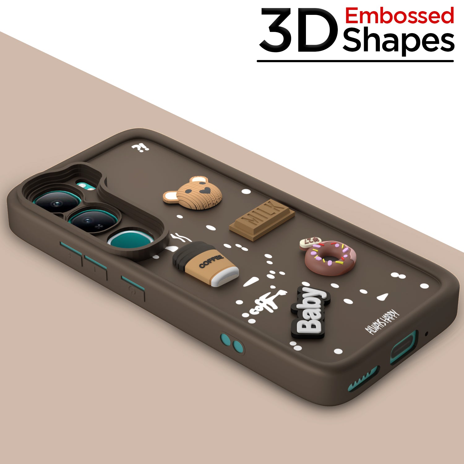 Pikkme Vivo Y300 5G Cute Fun Cartoon 3D Bear Coffee Back Cover (Brown)