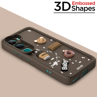 Pikkme Vivo Y300 5G Cute Fun Cartoon 3D Bear Coffee Back Cover (Brown)