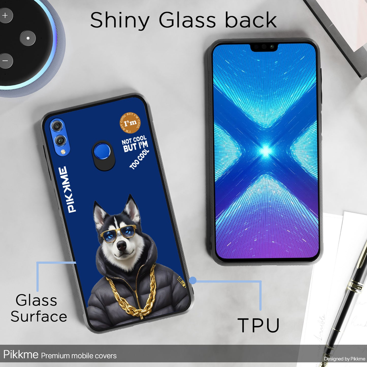 Pikkme Back Cover Pc Tpu + Printed Cool Funky Stylish Blue Dog Swag Raised Edges Camera Protection |Bumper Case For Honor 8X (Design 08)