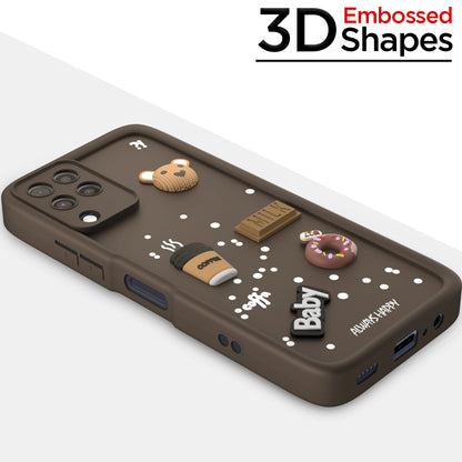 Pikkme Samsung Galaxy M32 4G / M32 Prime / F22 4G Cute Fun Cartoon 3D Bear Coffee Back Cover (Brown)