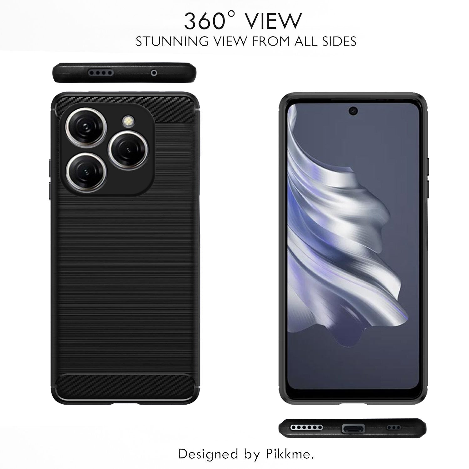 Pikkme Tecno Spark 20 Pro  Hybrid Carbon Fiber Back Cover (Black)