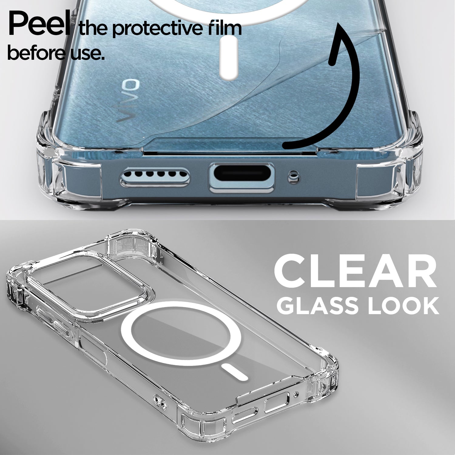 Pikkme Vivo T4x 5G / iQoo Z10x 5G Mag-Safe Shockproof PC + TPU Back Cover (Transparent)