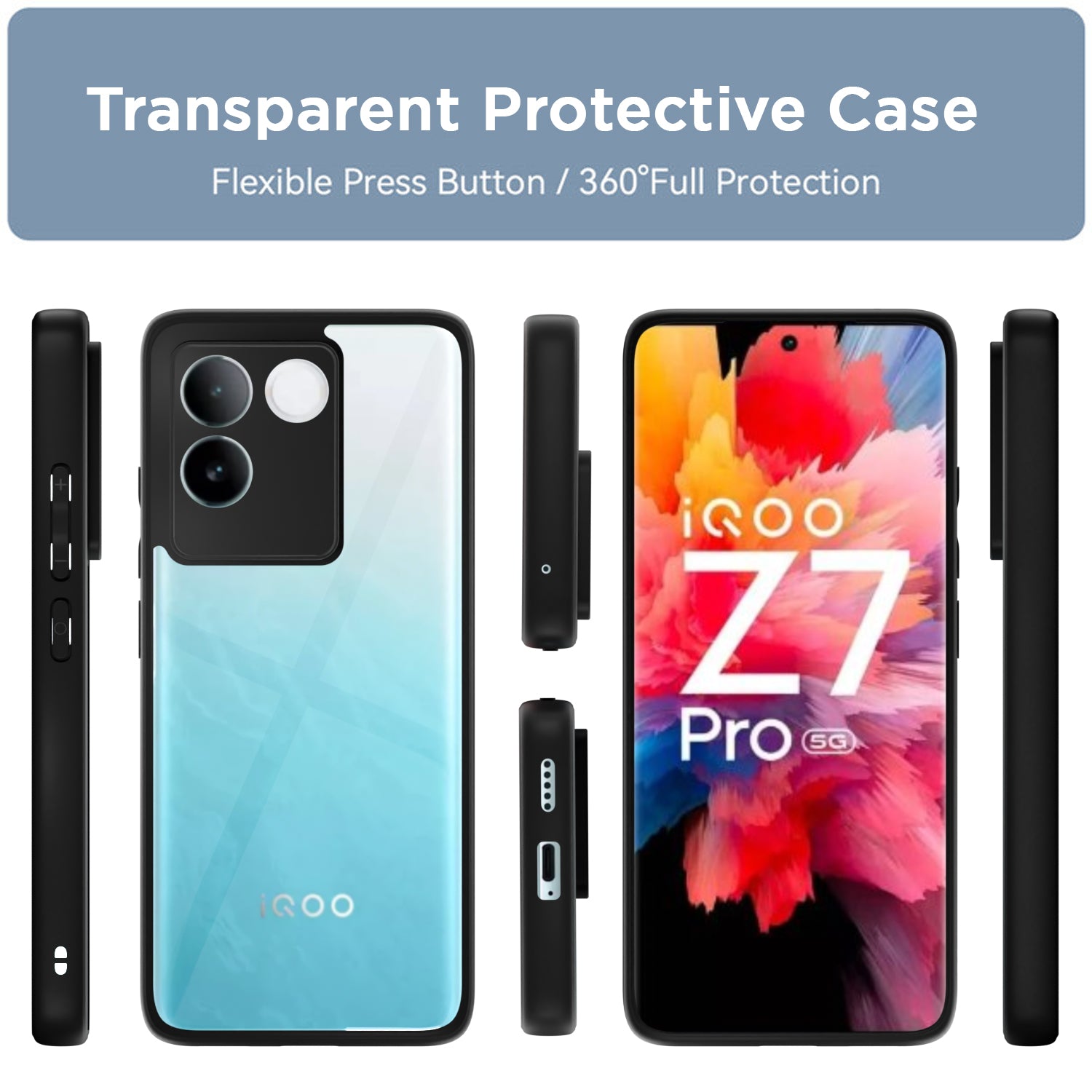 Pikkme iQOO Z7 Pro 5G / Vivo T2 Pro 5G Eagle 2 Shockproof Crystal Clear Sleek Hybrid Armor Back cover (Black)