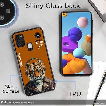 Pikkme Back Cover Pc Tpu + Printed Cool Funky Stylish Brown Tiger Swag Raised Edges Camera Protection |Bumper Case For Samsung Galaxy A21S (Design 09)