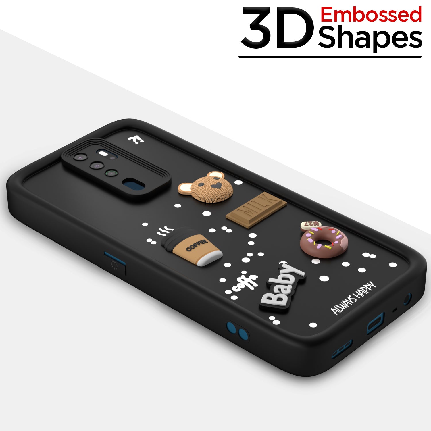 Pikkme Oppo A5 2020 / A9 2020 Cute Fun Cartoon 3D Bear Coffee Back Cover (Black)