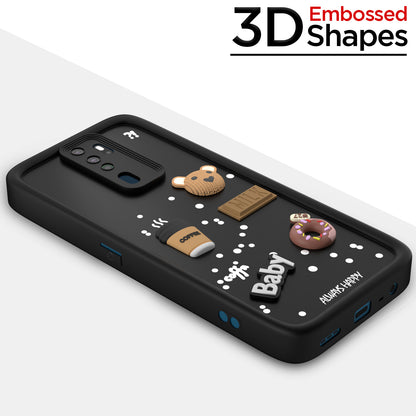 Pikkme Oppo A5 2020 / A9 2020 Cute Fun Cartoon 3D Bear Coffee Back Cover (Black)
