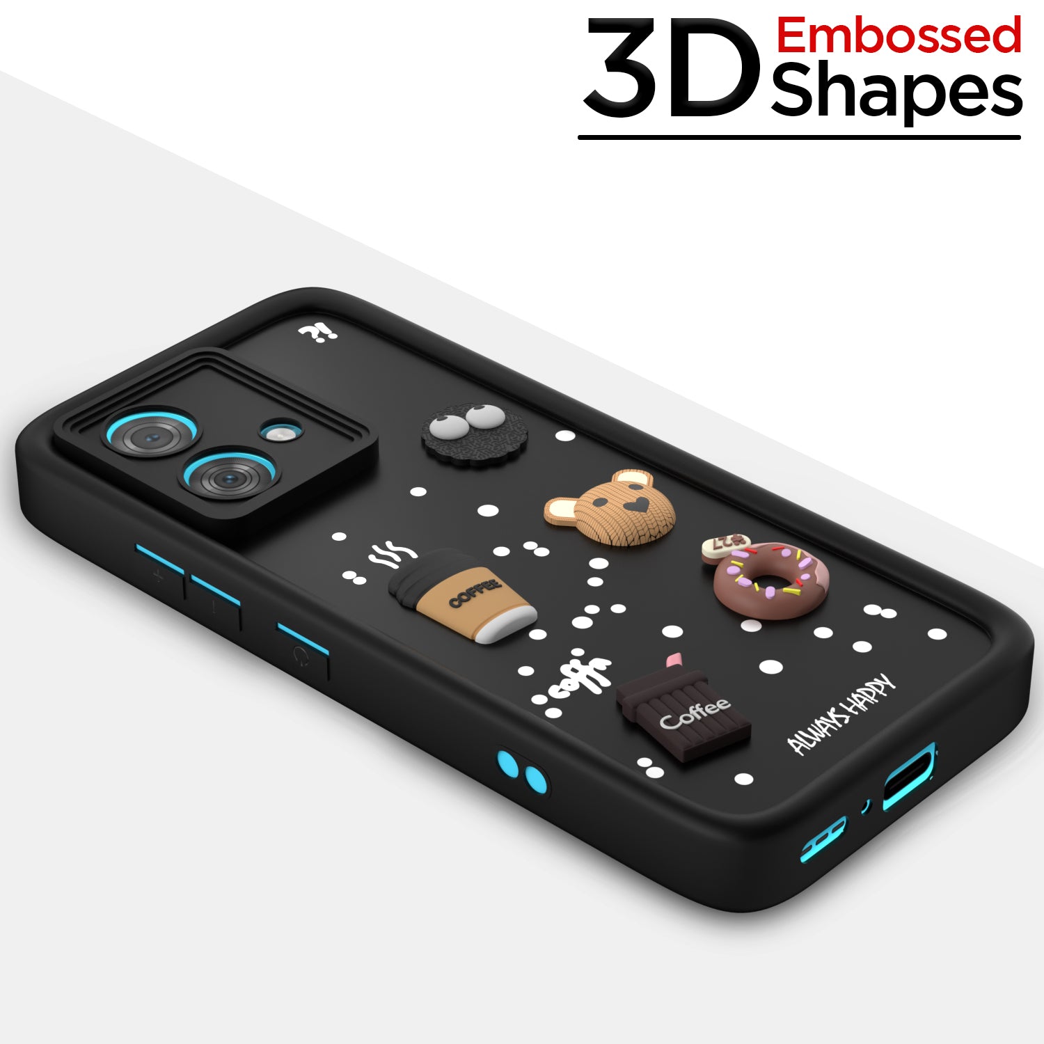 Pikkme Motorola Moto Edge 40 Neo 5G Cute Fun Cartoon 3D Bear Coffee Back Cover (Black)