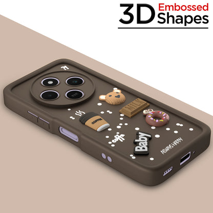 Pikkme Redmi A4 5G / Redmi 14C 5G / Poco C75 5G  Cute Fun Cartoon 3D Bear Coffee Back Cover (Brown)
