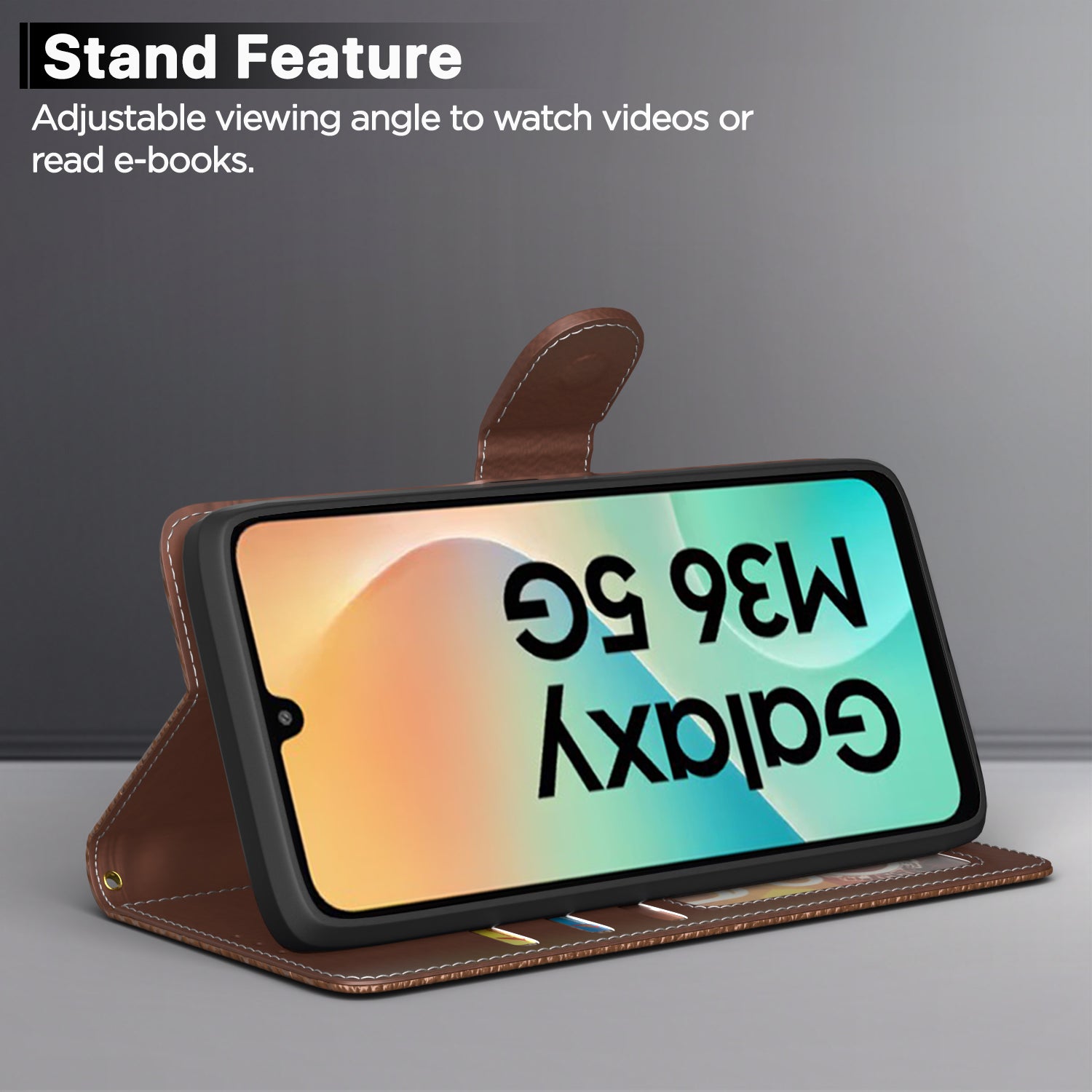 Pikkme Samsung Galaxy M36 5G Dual Tone Leather finish Flip Cover (Brown)