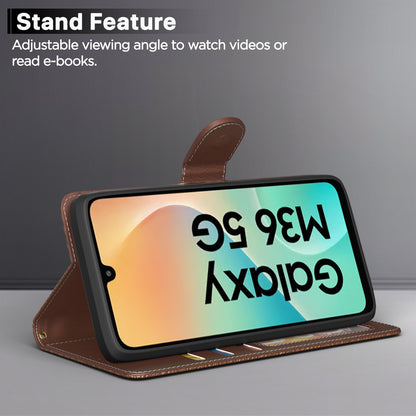 Pikkme Samsung Galaxy M36 5G Dual Tone Leather finish Flip Cover (Brown)
