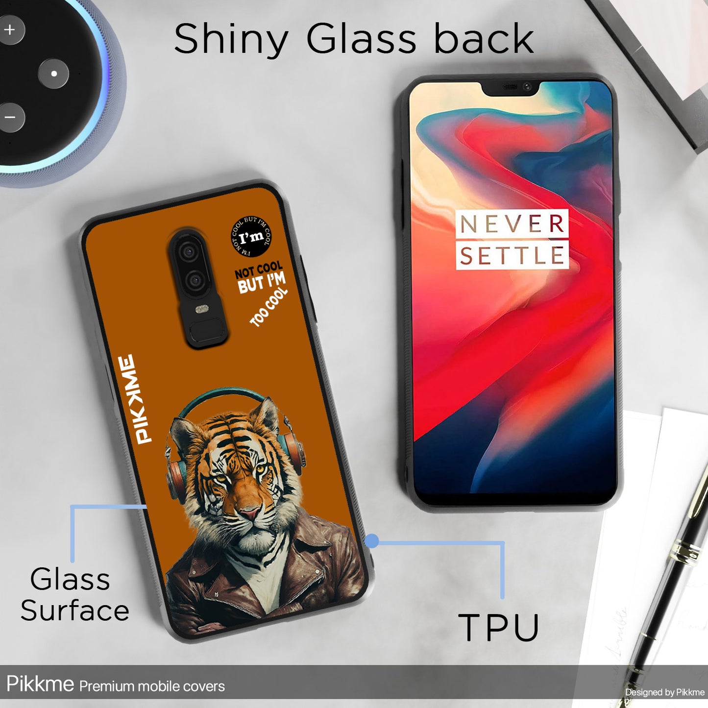 Pikkme Back Cover Pc Tpu + Printed Cool Funky Stylish Brown Tiger Swag Raised Edges Camera Protection |Bumper Case For OnePlus 6 (Design 09)