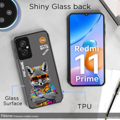 Pikkme Back Cover Pc Tpu + Printed Cool Funky Stylish Grey Wolf Swag Raised Edges Camera Protection |Bumper Case For Redmi 11 Prime (Design 01)