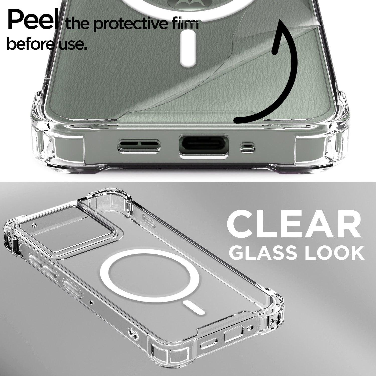 Pikkme Motorola Moto Edge 60 Pro 5G Mag-Safe Shockproof PC + TPU Back Cover (Transparent)