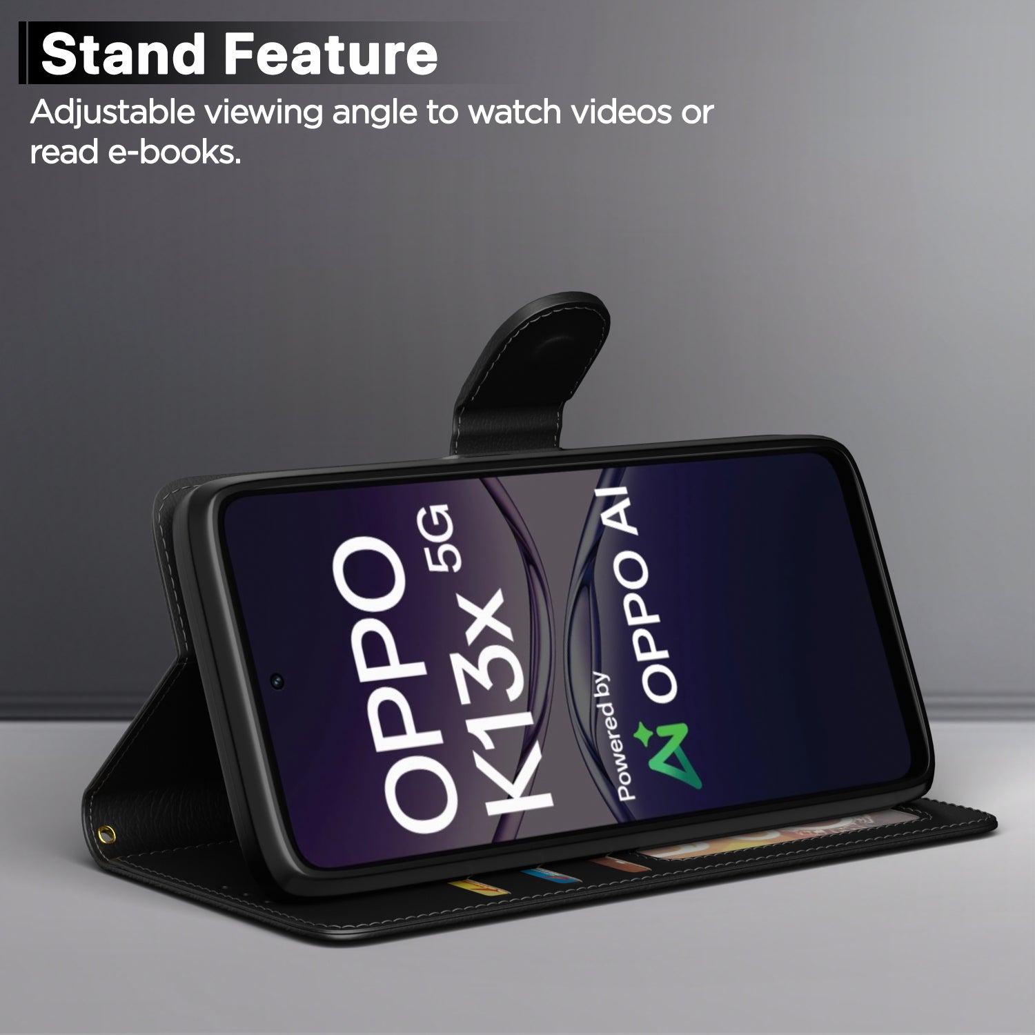 Pikkme Oppo K13x 5G  Premium Leather Finish Vintage Flip Cover (Black)