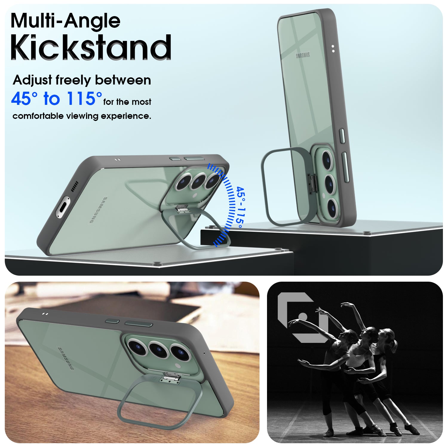 Pikkme Samsung Galaxy S23 FE 5G Bracket Stand Case with Camera Protection Rings Bumper case (Grey)
