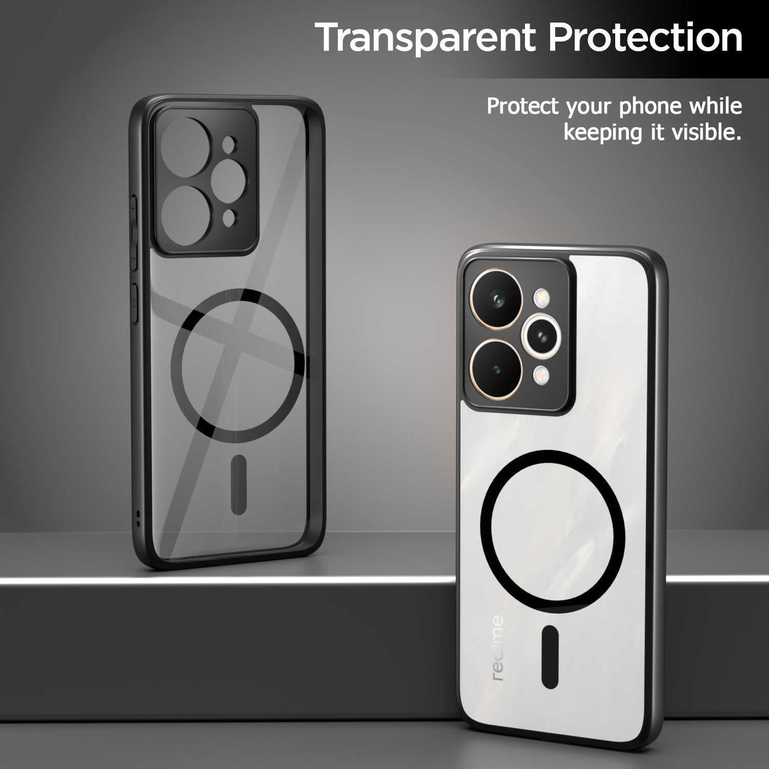 Pikkme Realme 15 pro 5G Eagle 2 Mag-Safe Shockproof Hard Transparent Back Cover (Black)