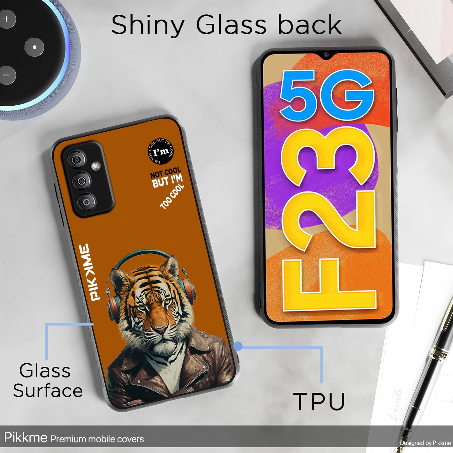 Pikkme Back Cover Pc Tpu + Printed Cool Funky Stylish Brown Tiger Swag Raised Edges Camera Protection |Bumper Case For Samsung Galaxy F23 5G (Design 09)