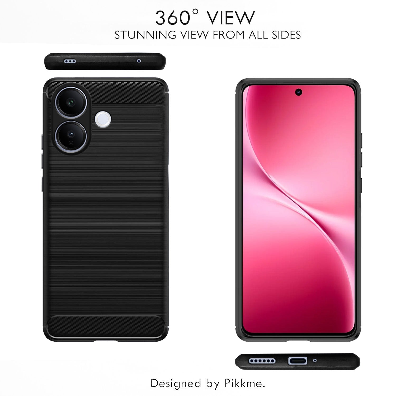 Pikkme Vivo V60 Lite 5G Hybrid Carbon Fiber Back Cover (Black)
