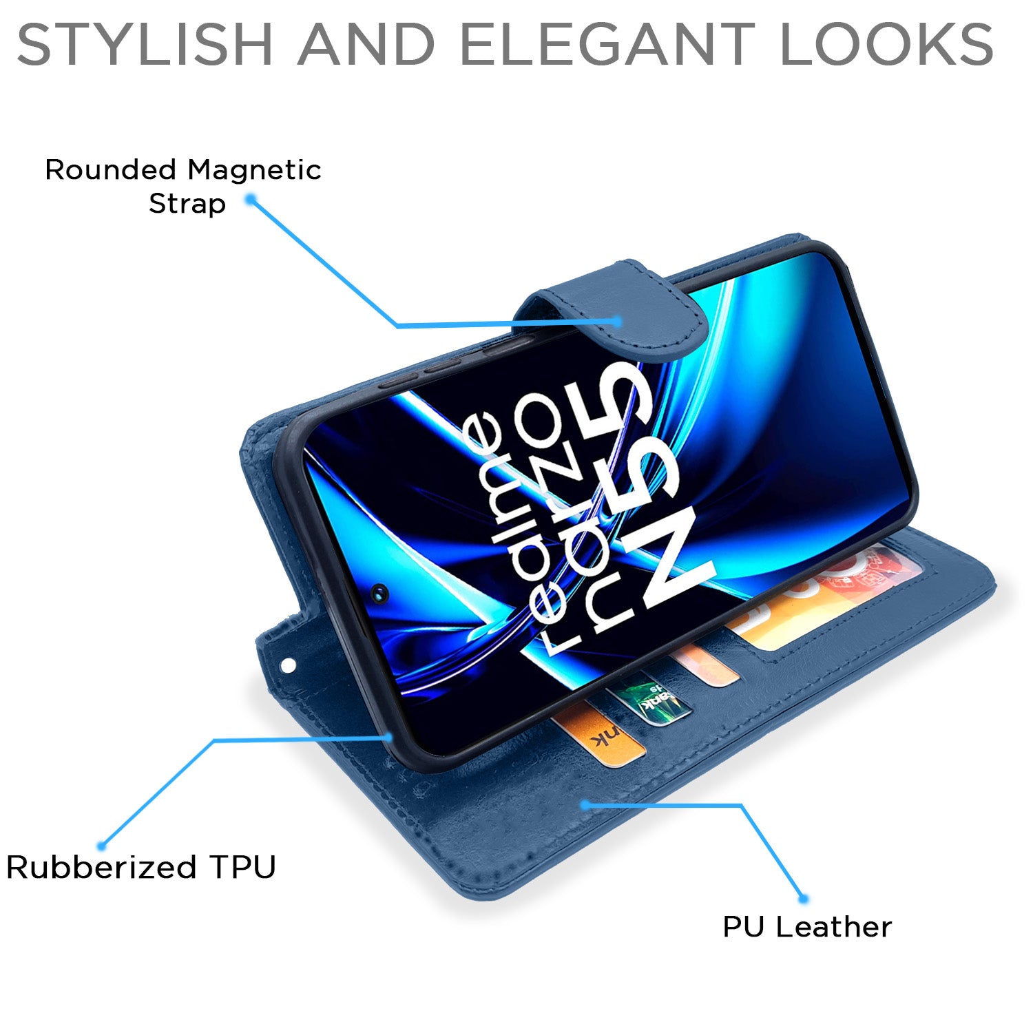 Pikkme Realme Narzo N55 / Realme C55 Vintage Flip Cover | Blue