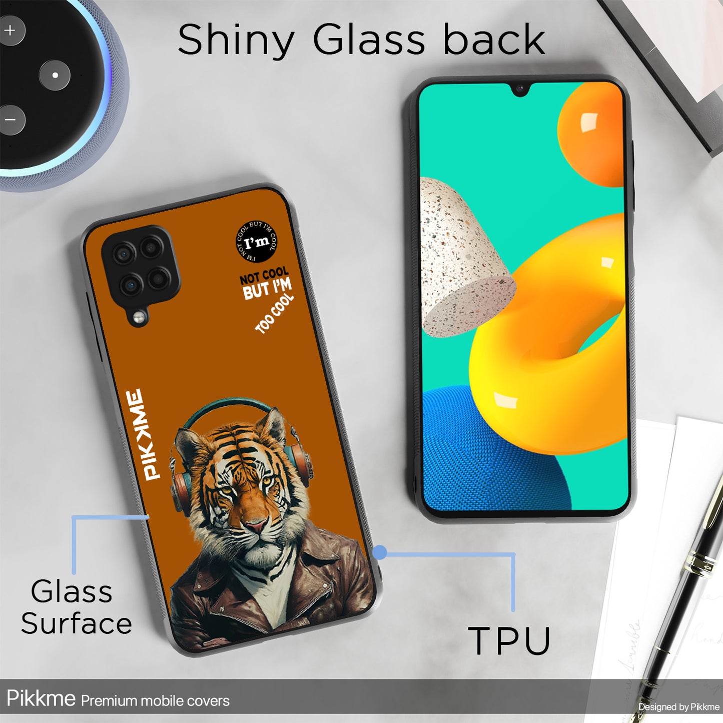 Pikkme Back Cover Pc Tpu + Printed Cool Funky Stylish Brown Tiger Swag Raised Edges Camera Protection |Bumper Case For Samsung Galaxy M12 (Design 09)