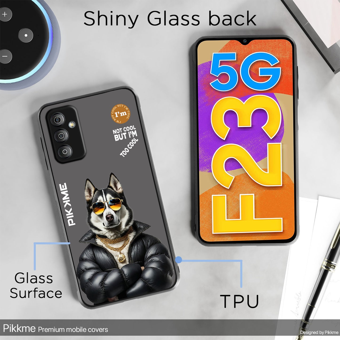 Pikkme Back Cover Pc Tpu + Printed Cool Funky Stylish Grey Dog Swag Raised Edges Camera Protection |Bumper Case For Samsung Galaxy F23 5G (Design 02)