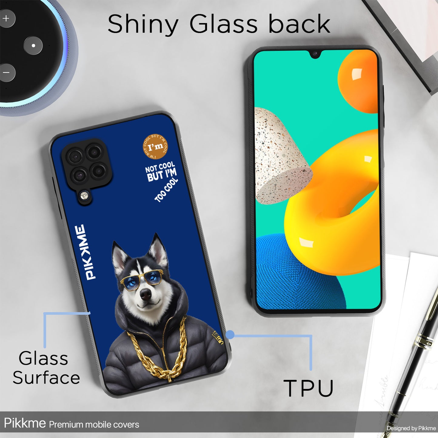 Pikkme Back Cover Pc Tpu + Printed Cool Funky Stylish Blue Dog Swag Raised Edges Camera Protection |Bumper Case For Samsung Galaxy M32 4G (Design 08)