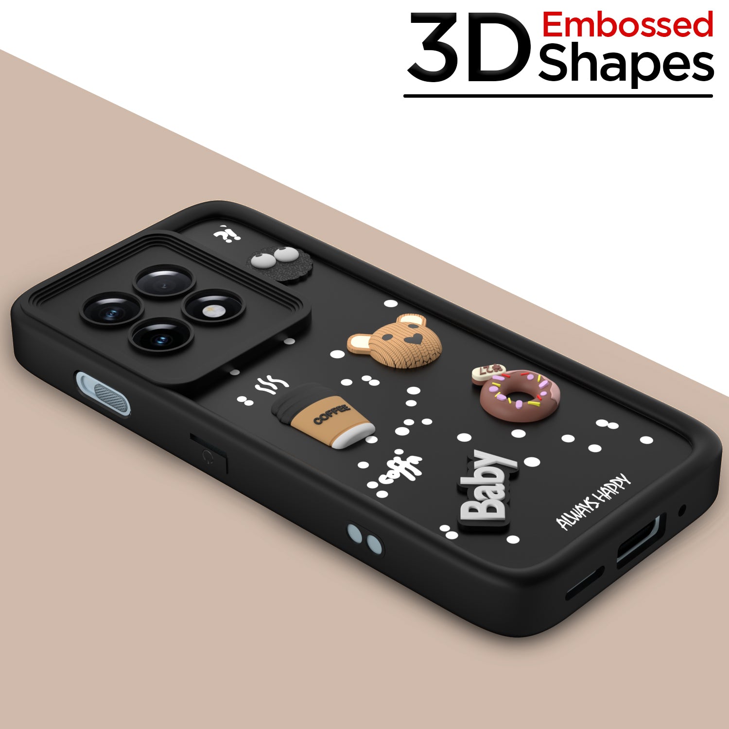 Pikkme One PLus 11 R 5G Cute Fun Cartoon 3D Bear Coffee Back Cover (Black)