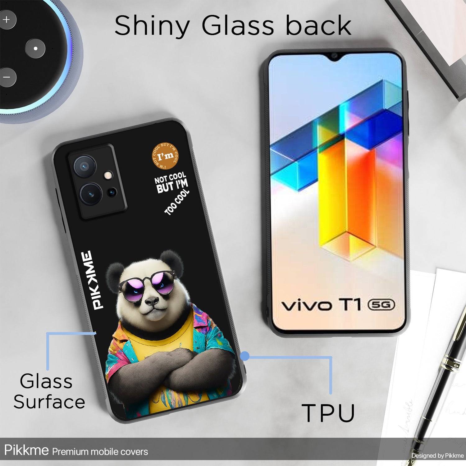 Pikkme Stylish Black Panda Swag Vivo T1 5G Nim2 Back Cover (Design 05)