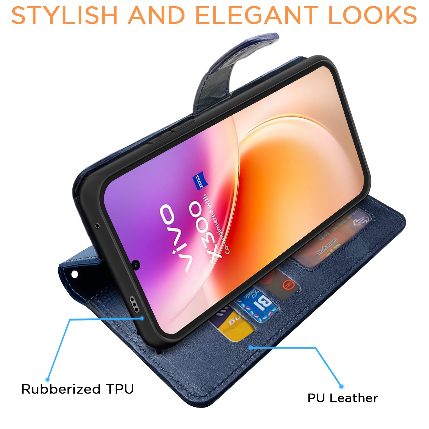 Pikkme Vivo X300 5G Dual-Tone PU Leather Finish Magnetic Flip Cover (Blue)