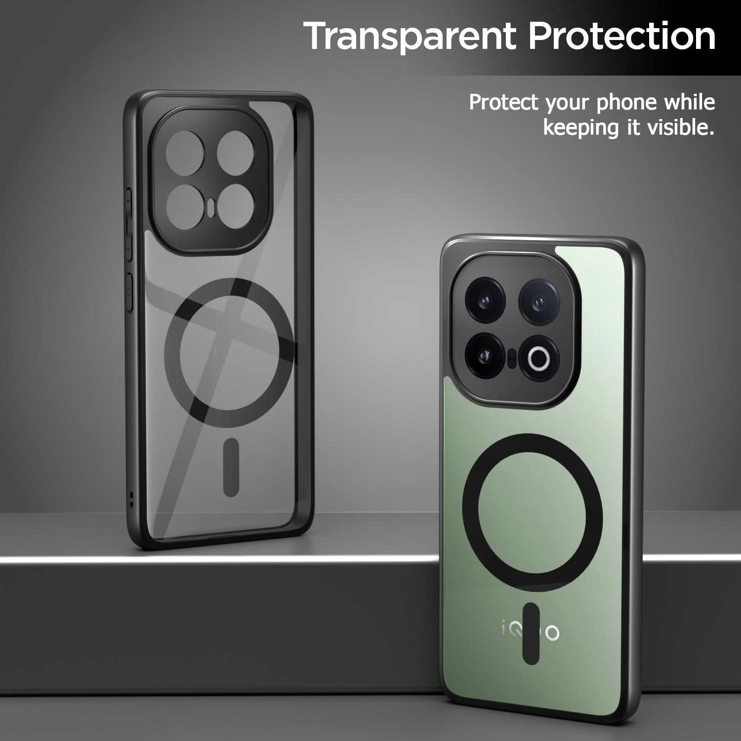 Pikkme iQOO 13 5G Eagle 2 Mag-Safe Shockproof Hard Transparent Back Cover (Black)