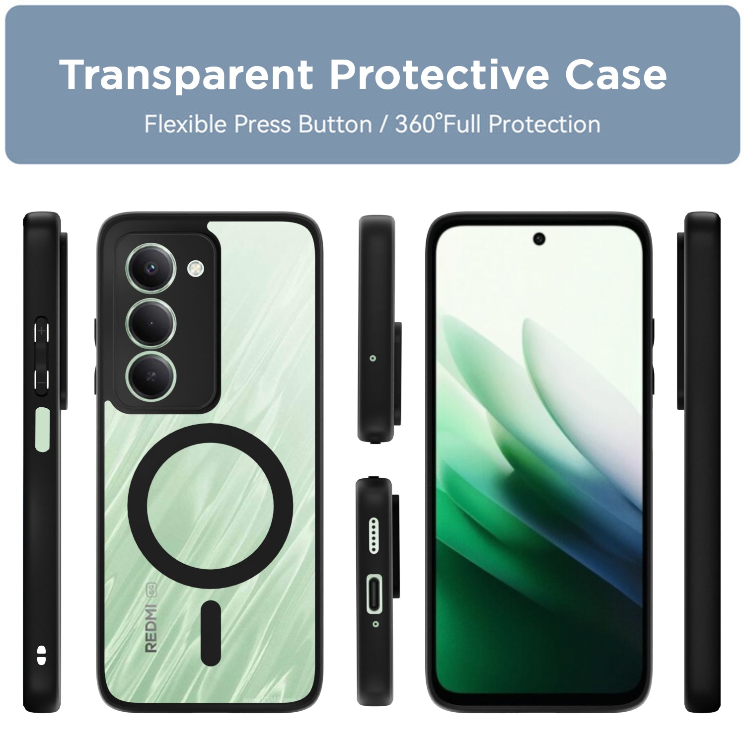 Pikkme Redmi 15 5G Eagle 2 Mag-Safe Shockproof Hard Transparent Back Cover (Black)
