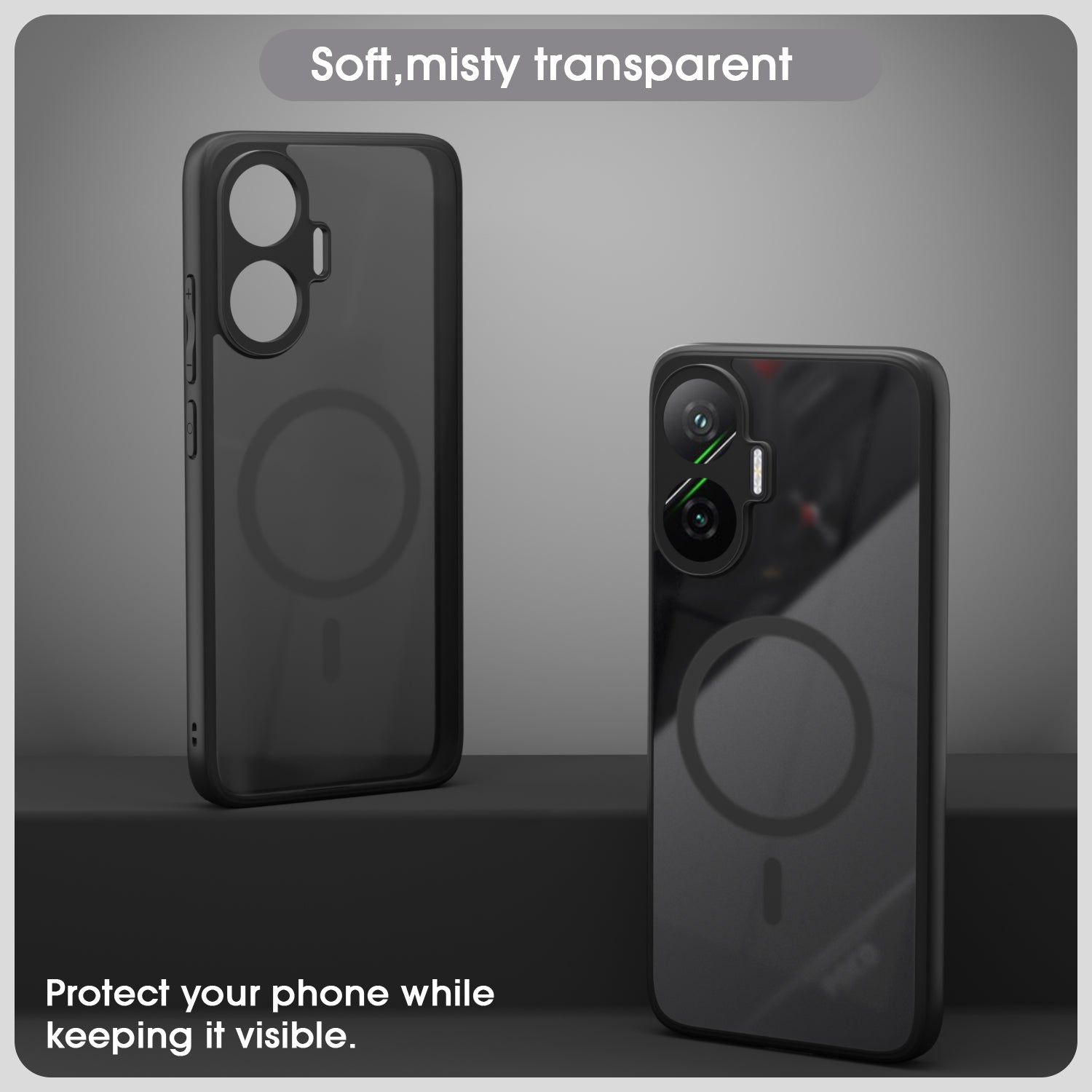 Pikkme Poco F7 5G Eagle 2 Mag-Safe Smoke Shockproof Hard Transparent Back Cover (Black)