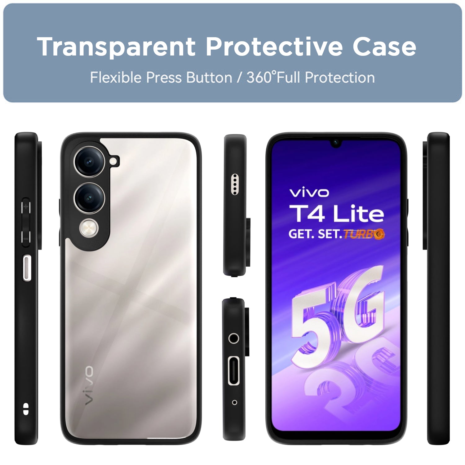 Pikkme Vivo T4 lite 5G / IQOO Z10 lite 5G / Vivo Y04 4G / Vivo Y19 5G Eagle 2 Shockproof Sleek Hybrid Armor Back Cover (Black)