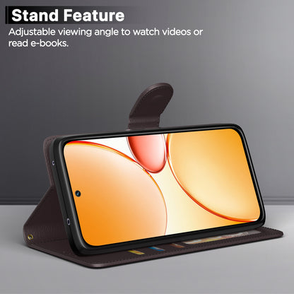 Pikkme Realme C85 5G Premium Leather Finish Vintage Flip Cover (Coffee)