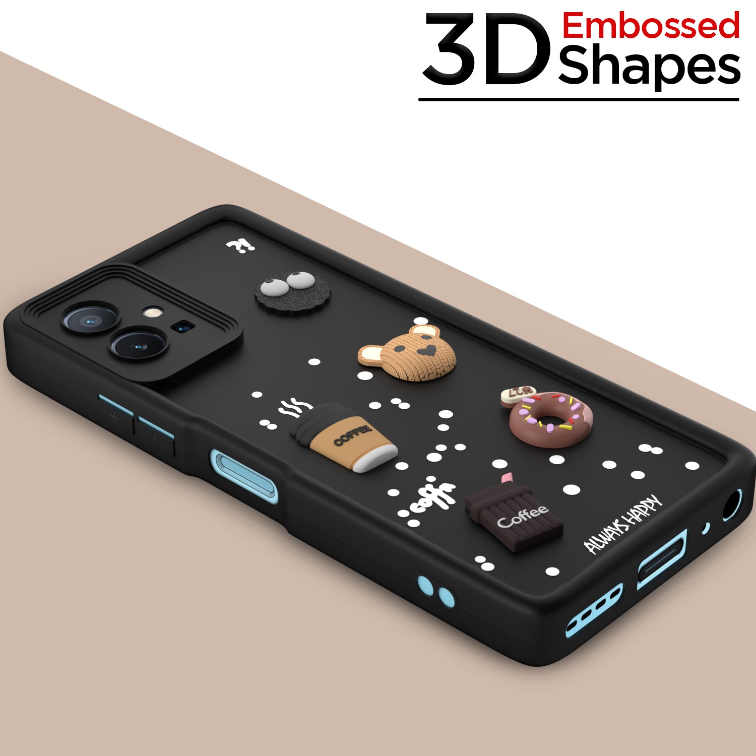 Pikkme Vivo T1 5G / Vivo Y75 5G / IQOO Z6 5G Cute Fun Cartoon 3D Bear Coffee Back Cover (Black)