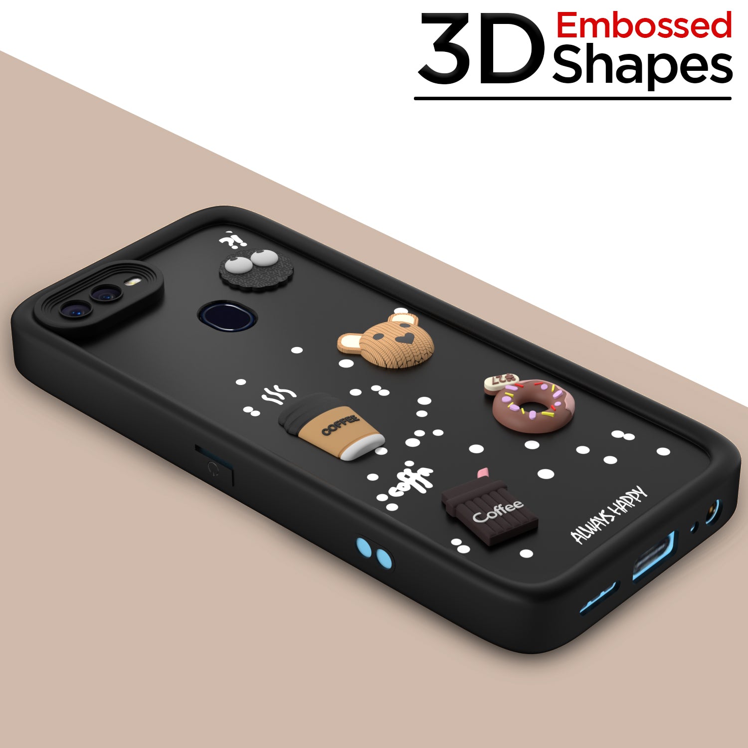 Pikkme Oppo F9 Pro/Realme 2 Pro/Realme U1 Cute Fun Cartoon 3D Bear Coffee Back Cover (Black)