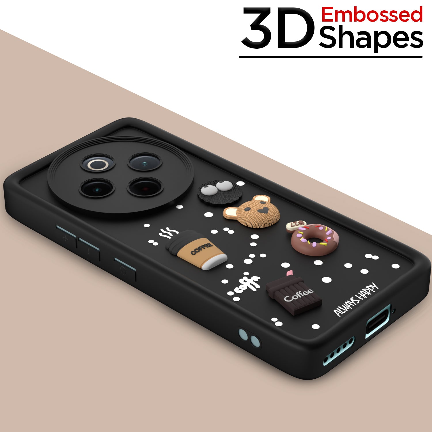 Pikkme Vivo T4 5G / iQoo Z10 5G Cute Fun Cartoon 3D Bear Coffee Back Cover (Black)