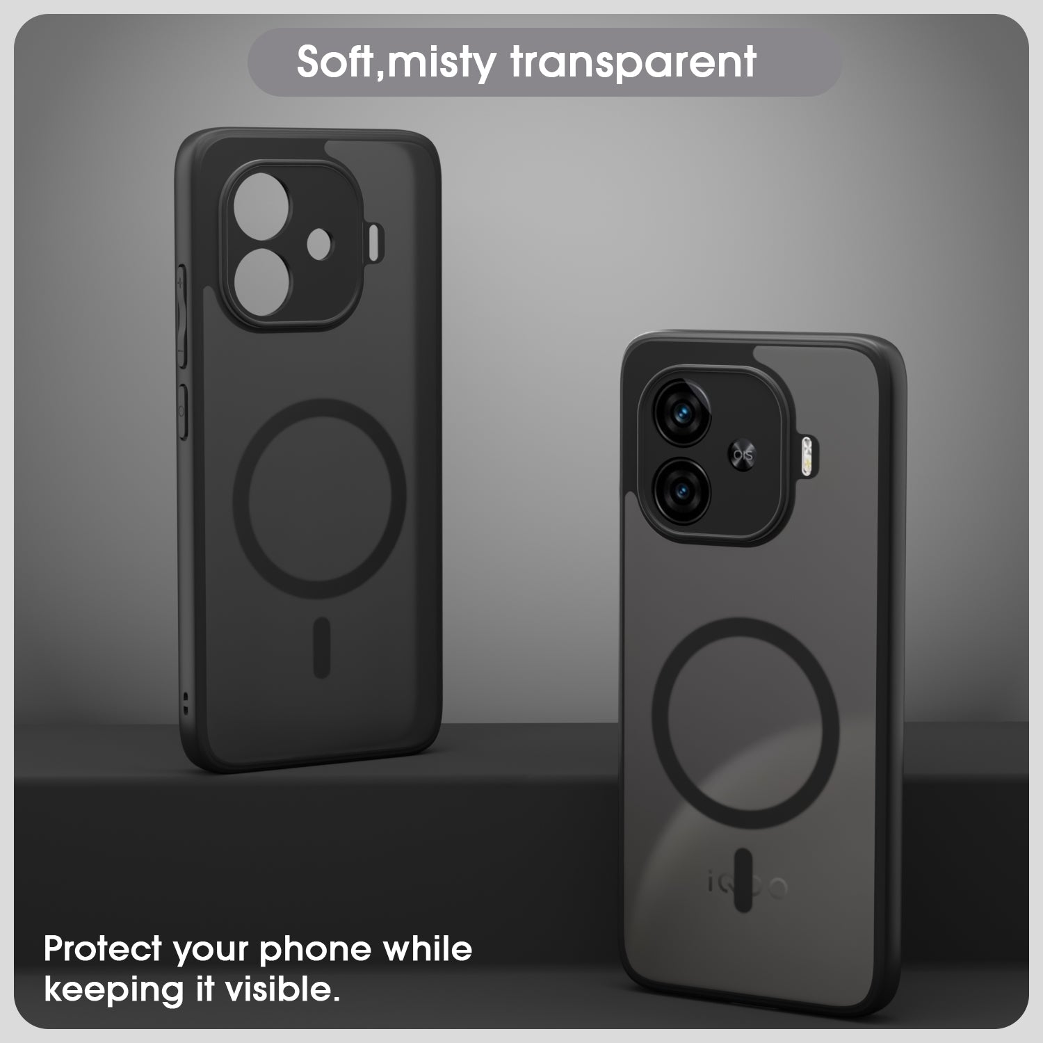 Pikkme iQOO Neo 10R 5G / iQOO Z9 Turbo 5G / Vivo Y200 GT 5G Eagle 2 Mag-Safe Smoke Shockproof Hard Transparent Back Cover (Black)