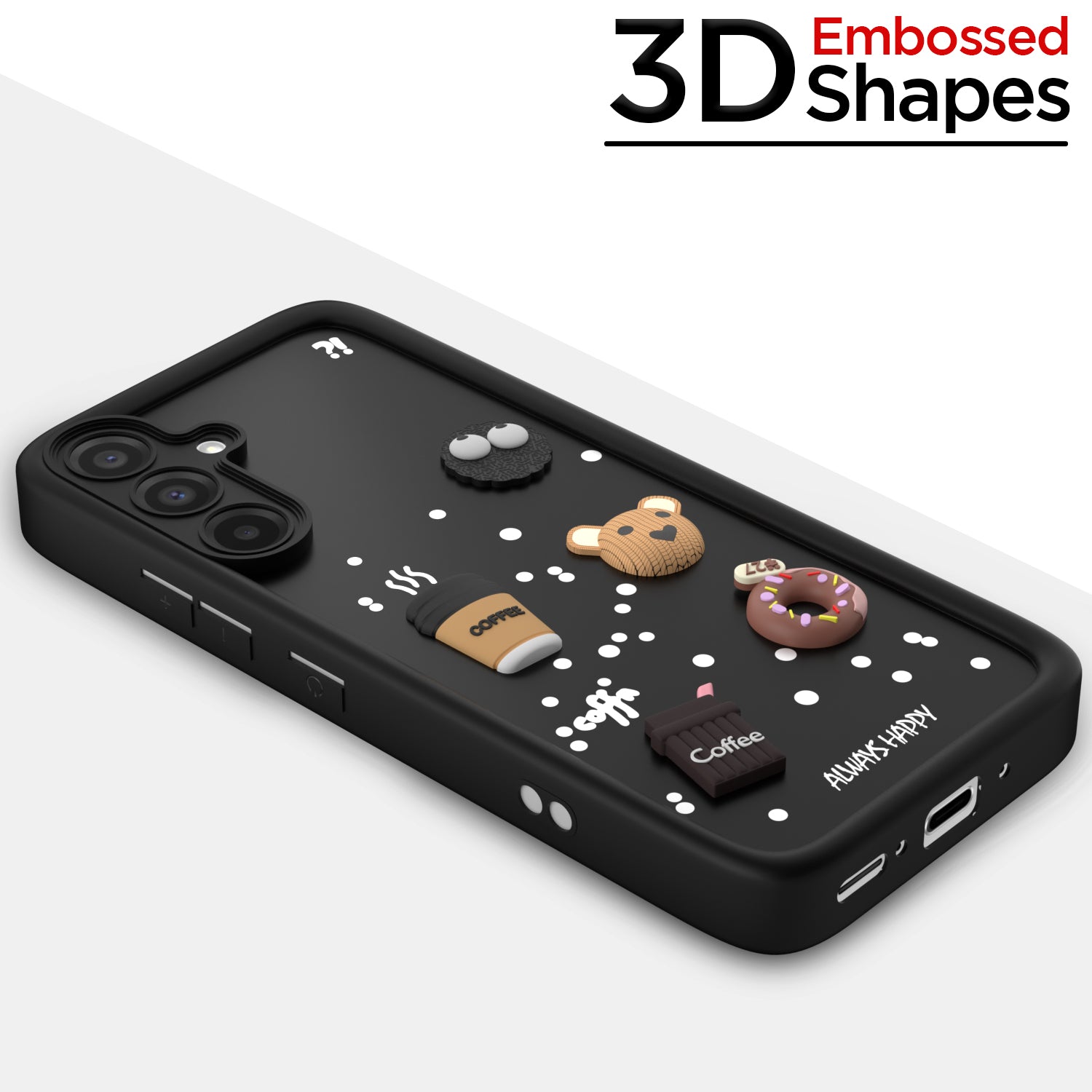 Pikkme Samsung Galaxy A56 5G Cute Fun Cartoon 3D Bear Coffee Back Cover (Black)