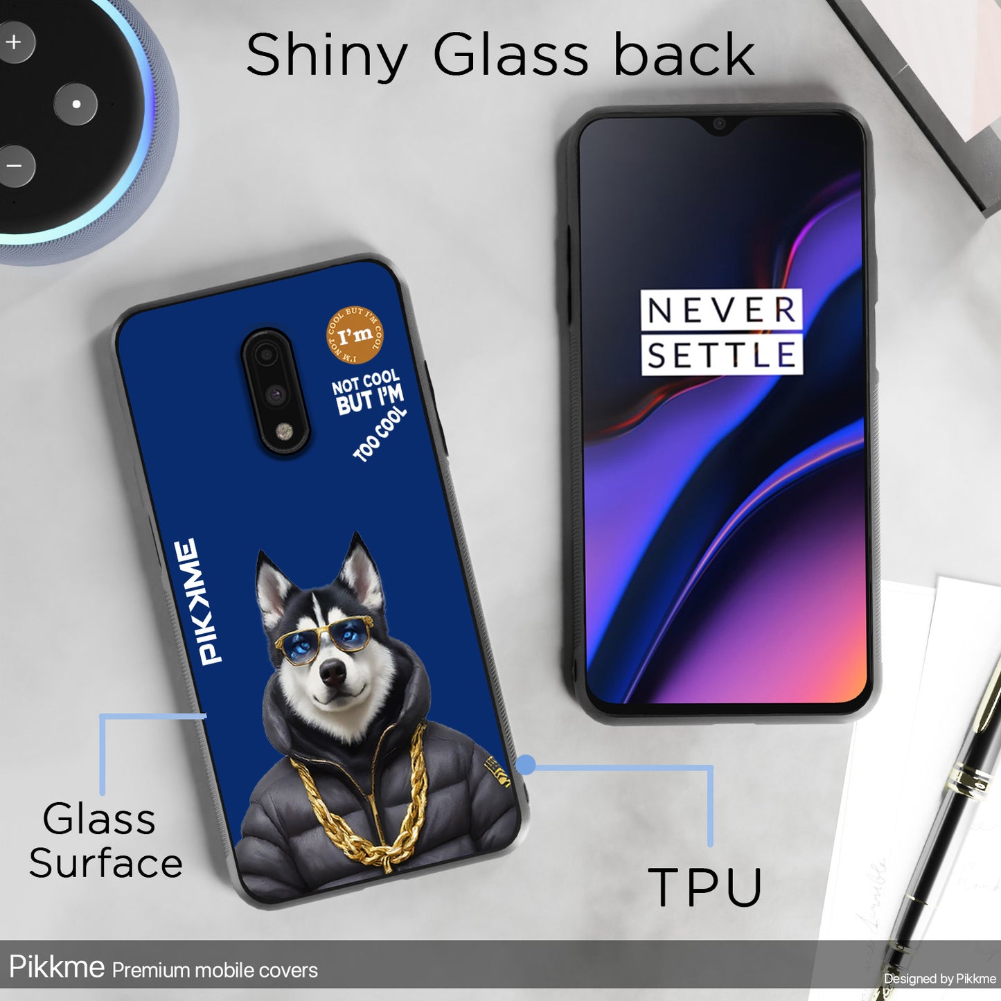 Pikkme Back Cover Pc Tpu + Printed Cool Funky Stylish Blue Dog Swag Raised Edges Camera Protection |Bumper Case For OnePlus 7 (Design 08)