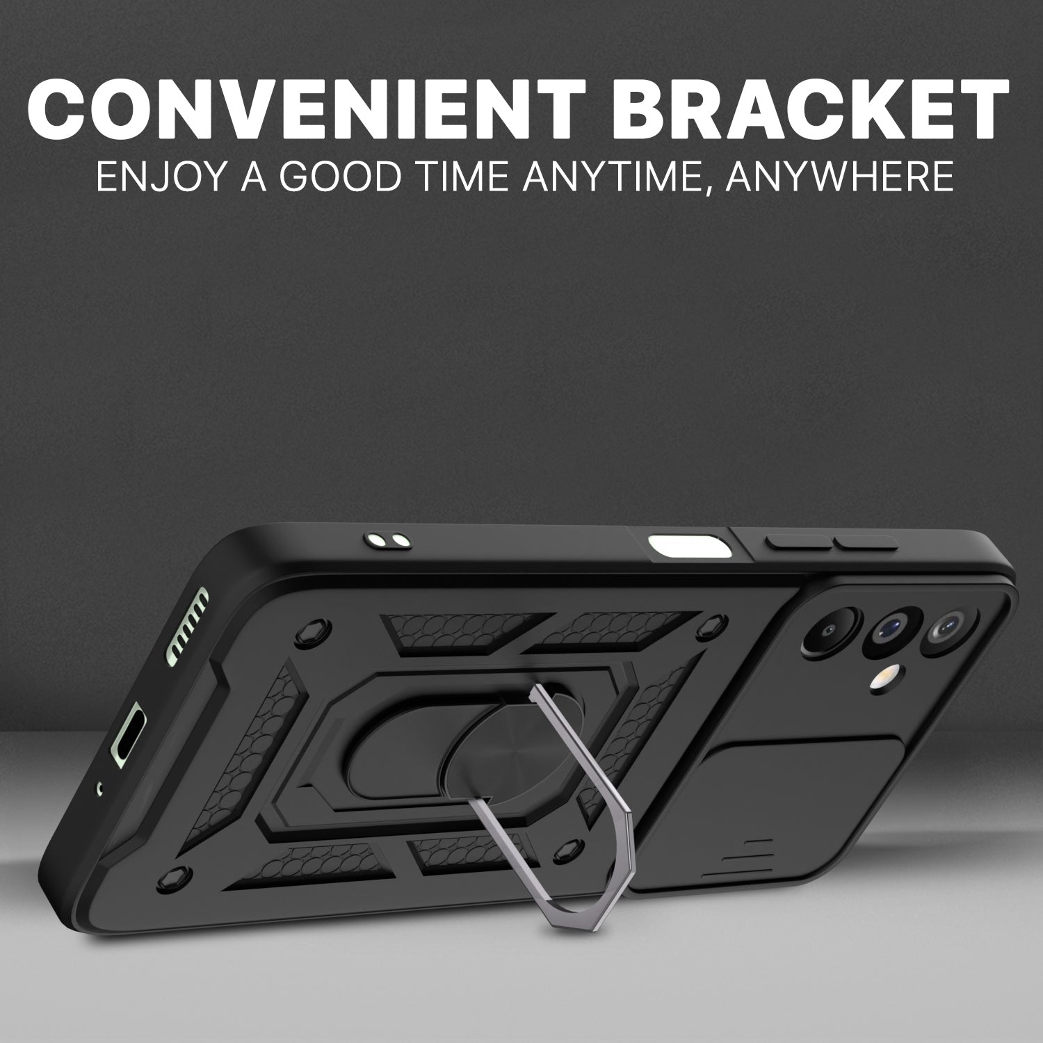 Pikkme Samsung Galaxy M16 5G Sliding Camera Shield & Stand D10 Tough Armor Back Cover (Black)