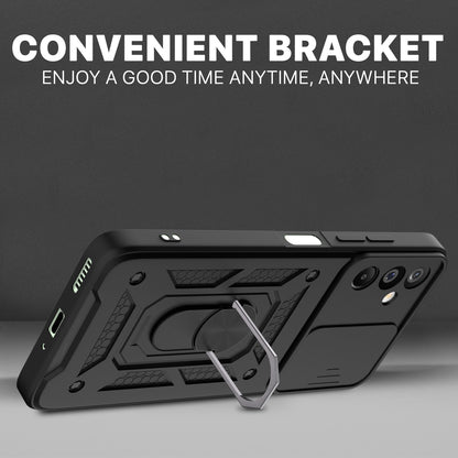 Pikkme Samsung Galaxy M16 5G Sliding Camera Shield & Stand D10 Tough Armor Back Cover (Black)