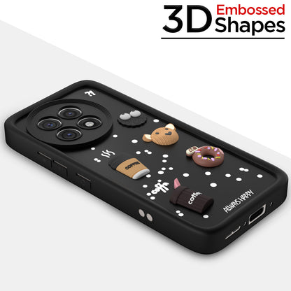 Pikkme OnePlus 13R 5G Cute Fun Cartoon 3D Bear Coffee Back Cover (Black)