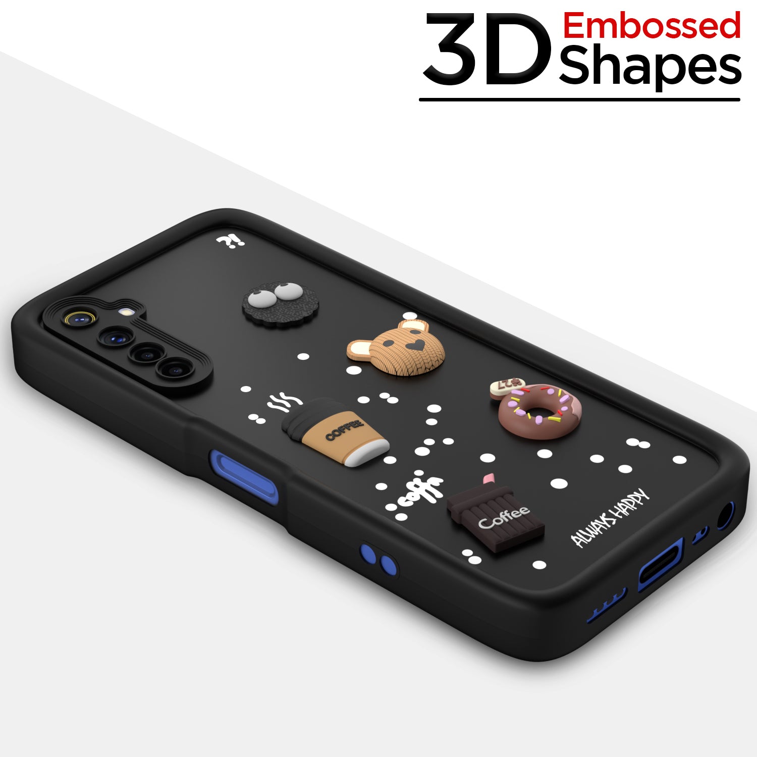Pikkme Realme 6 / 6i Cute Fun Cartoon 3D Bear Coffee Back Cover (Black)