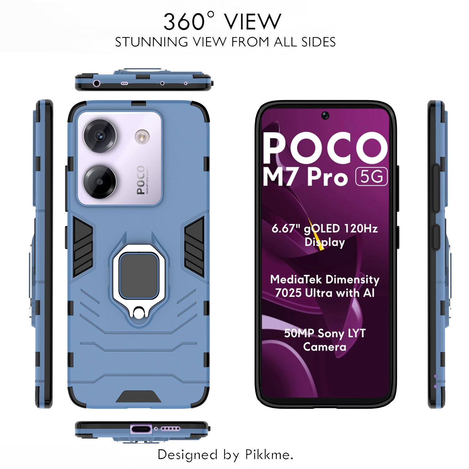 Pikkme Poco M7 Pro 5G D5 Tough Armor Back Cover (Blue)