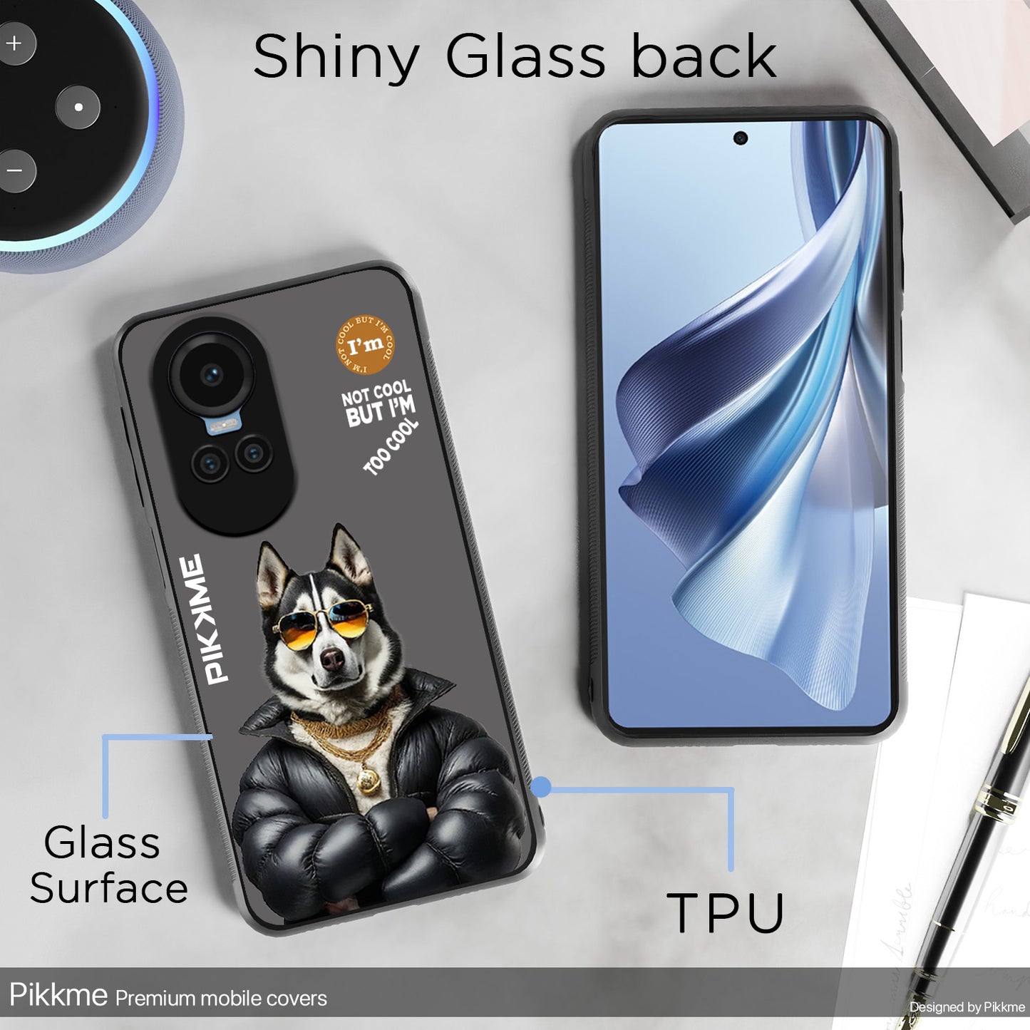 Pikkme Back Cover Pc Tpu + Printed Cool Funky Stylish Grey Dog Swag Raised Edges Camera Protection |Bumper Case For Oppo Reno 10 5G (Design 02)