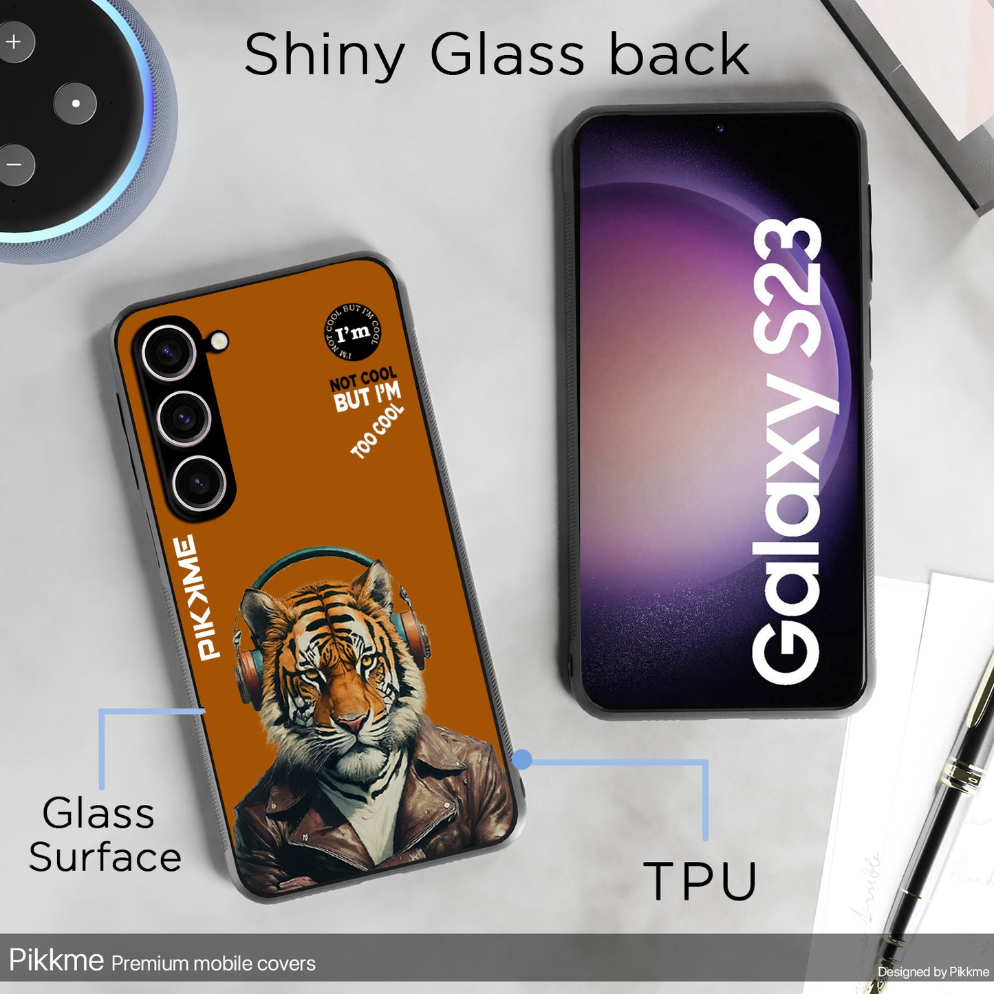 Pikkme Back Cover Pc Tpu + Printed Cool Funky Stylish Brown Tiger Swag Raised Edges Camera Protection |Bumper Case For Samsung Galaxy S23 5G (Design 09)